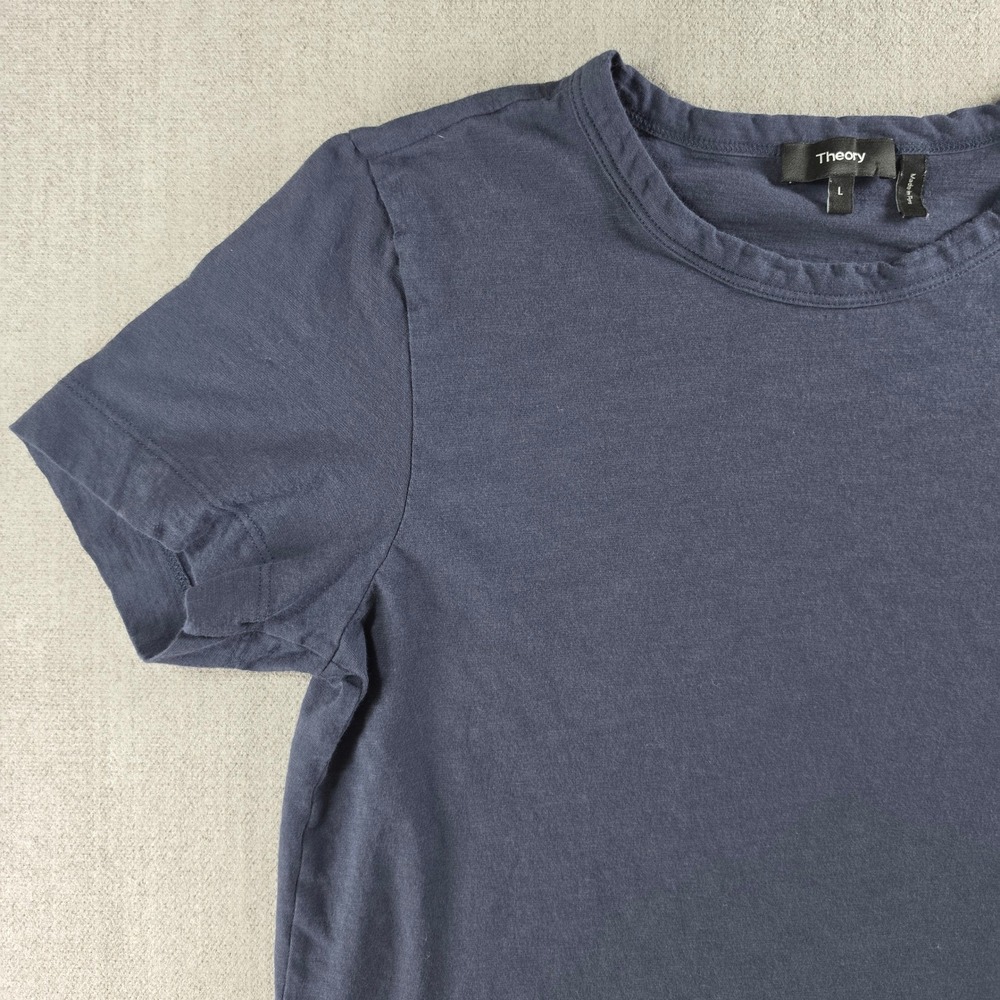 Theory‎ T-Shirt Women Large Blue Short Sleeve Linen Blend Crewneck Tee - Picture 7 of 15